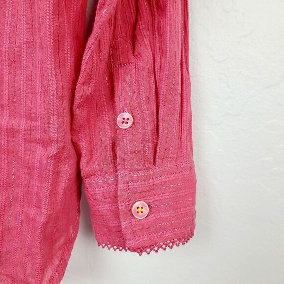 Pilcro Top 4 Raspberry Red Embroidered Lace Metallic Thread Button-Front Blouse - Picture 7 of 11